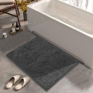 SONORO KATE Bathroom Rug 32"×20", Non-Slip,Durable Thick Chenille Dark Grey